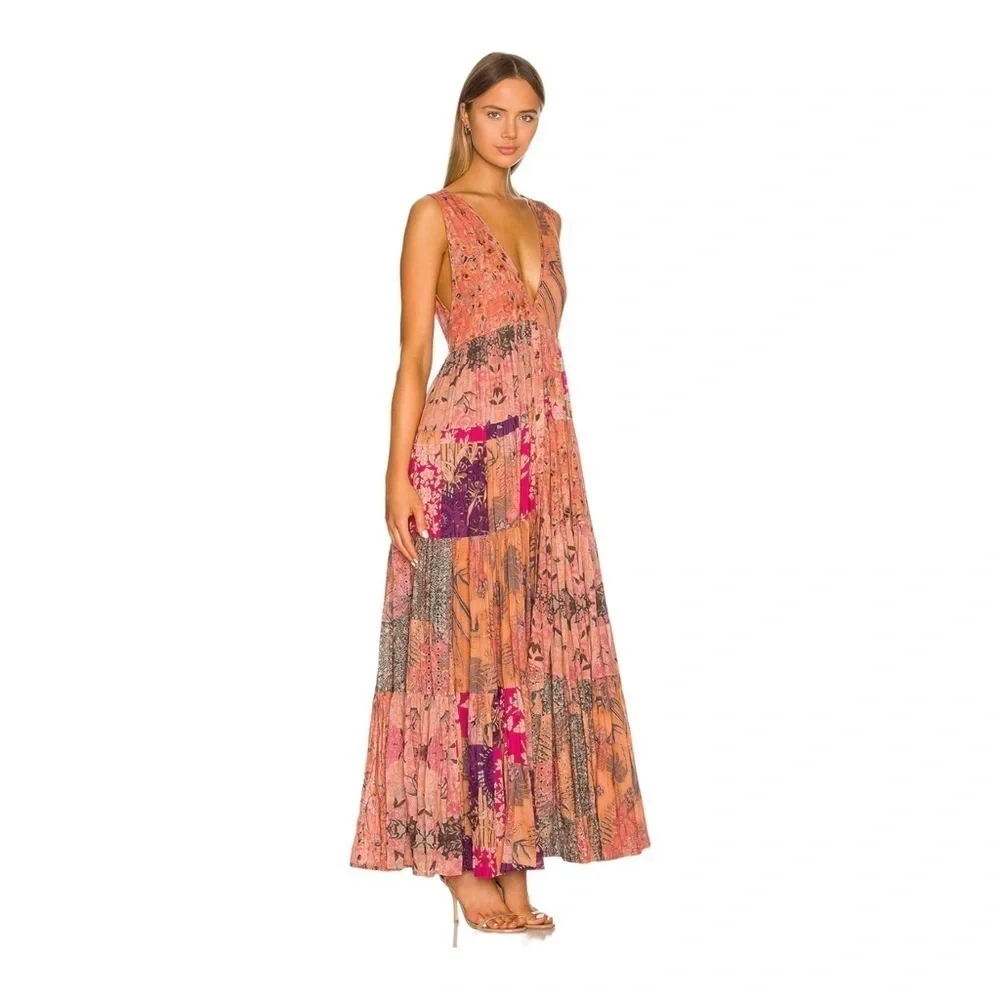 Mes Demoiselles Bonnie Floral Maxi Dress Deep V Boho Multicolor 38